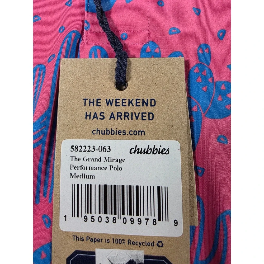 Chubbies Performance Polo Men Medium Pink The Grand Mirage Cactus Print NWT - Picture 3 of 7